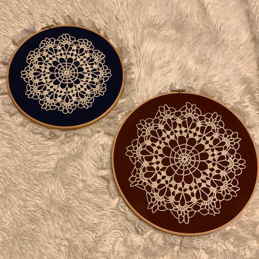 2 Framed Doilies VTG